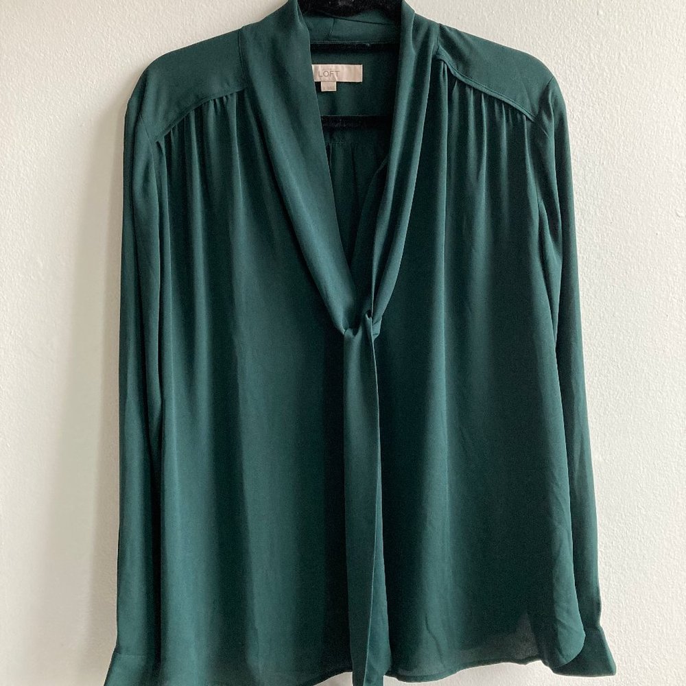 Emerald Green Pussy-Bow Work Blouse